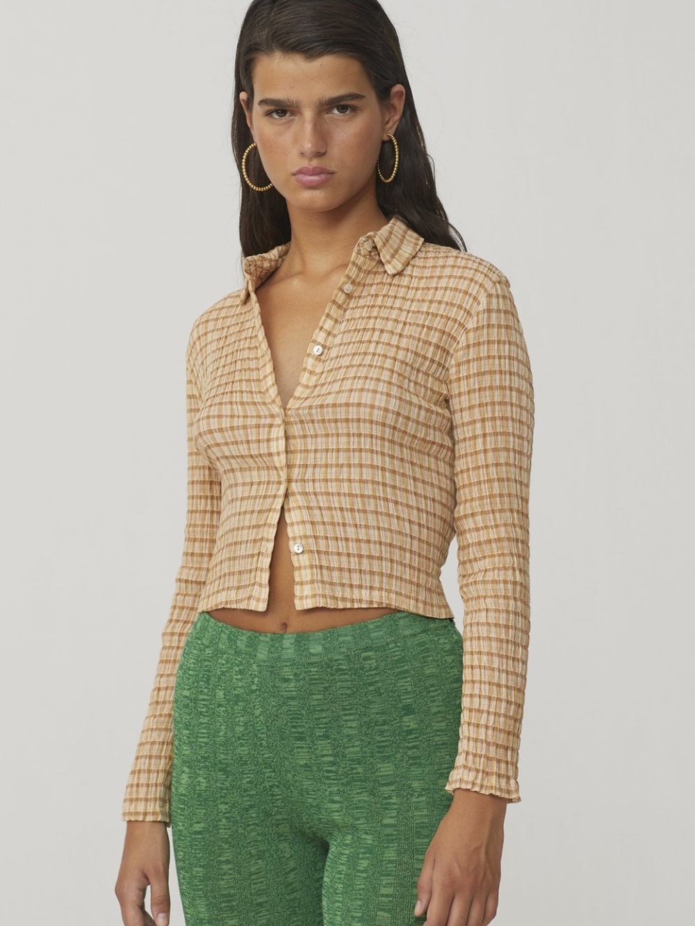 Paloma Wool Bishal Shirt Tan Ribbed Button-Down Shirt. Size  XS/S